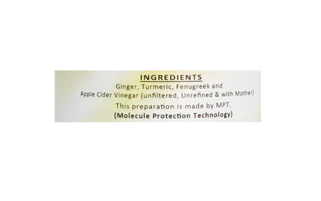 Dr. Pathkar's Apple Cider Vinegar With Ginger, Turmeric and Fenugreek (With the Mother)   Glass Bottle  500 millilitre